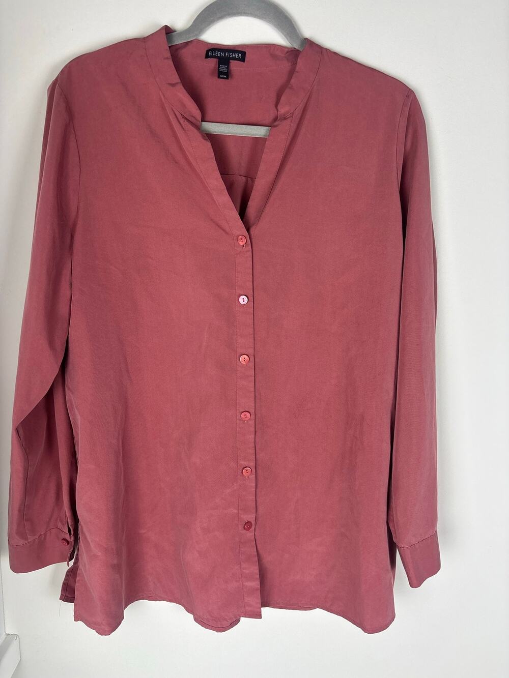 Eileen Fisher M Button Front Shirt Tencel Lyocell Dusty Rose Long Sleeve Tunic